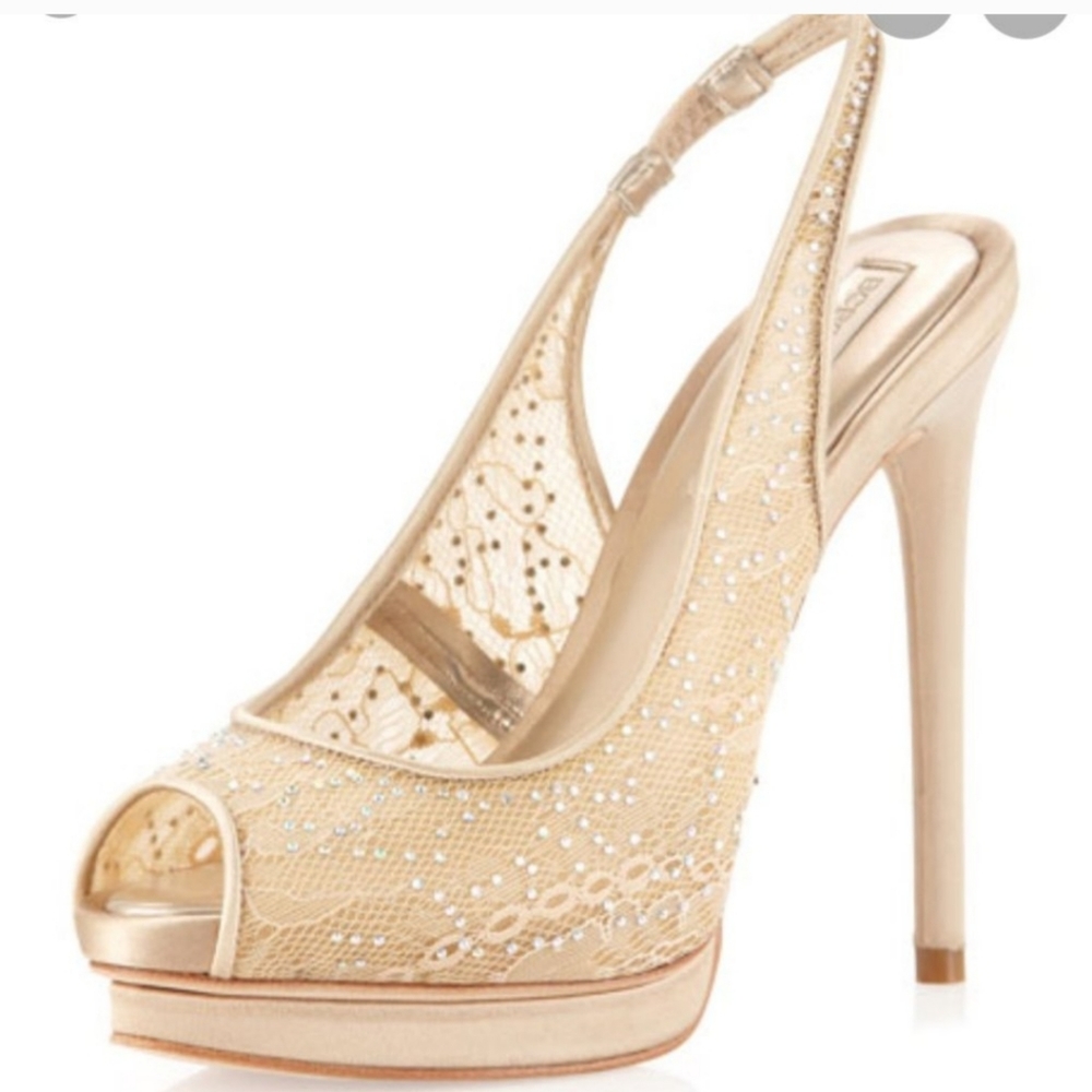 *SOLD* Bcbg nude slingback lace bling heels wedding prom formal